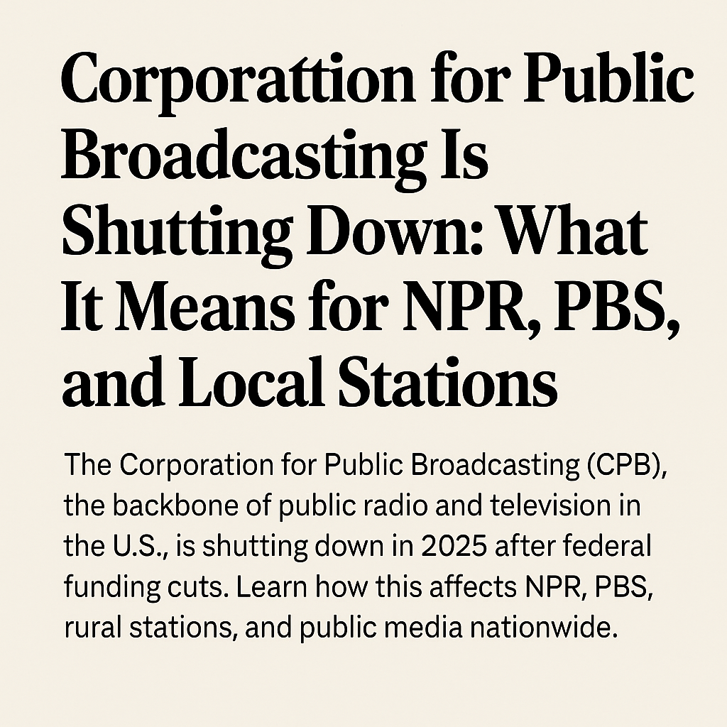 “Corporation for Public Broadcasting Is Shutting Down: What It Means for NPR, PBS, and Local Stations” 1 Corporation for Public Broadcasting Is Shutting Down: What It Means for NPR, PBS, and Local Stations